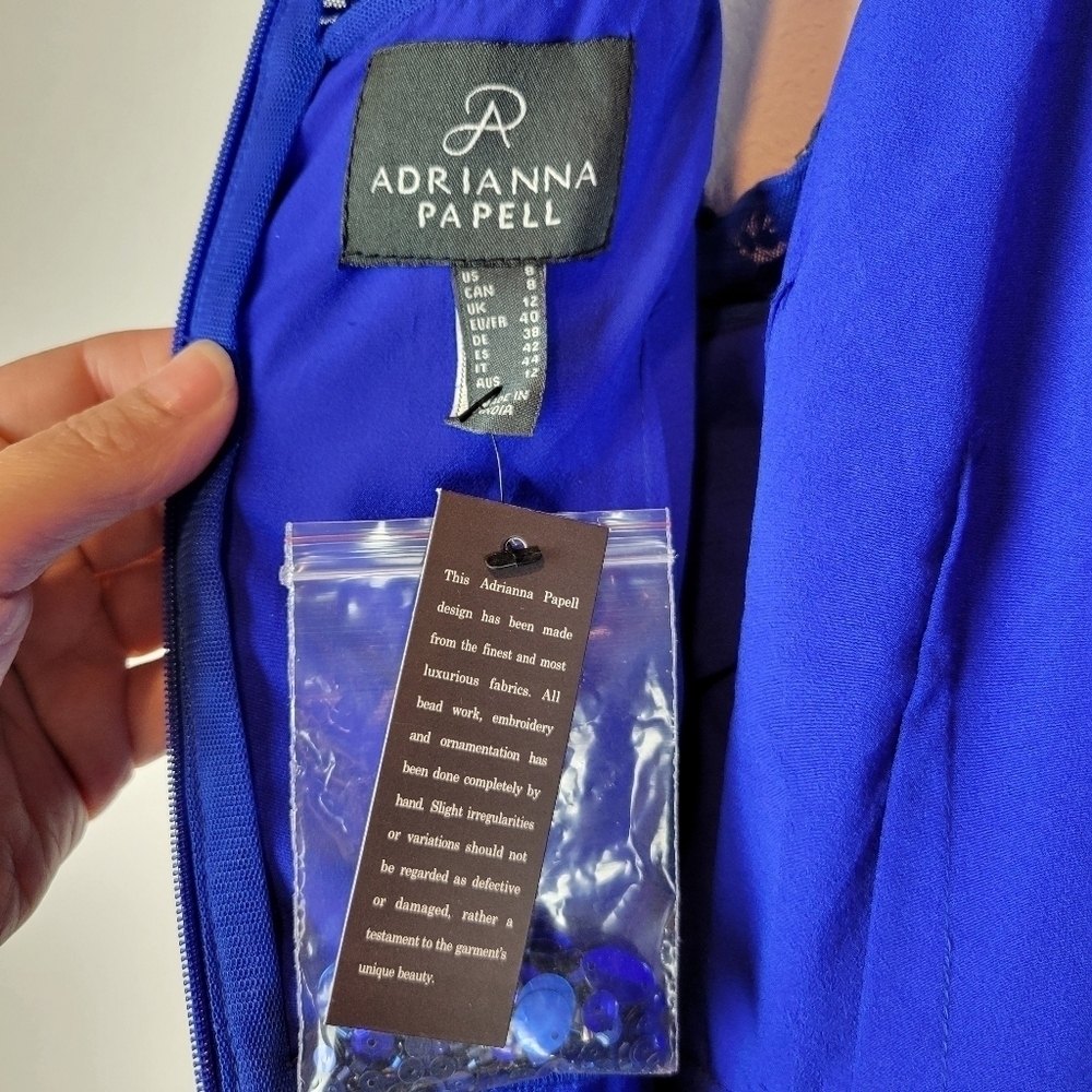 NWT Adrianna Papell Pleated Chiffon Sequin Halter Dress Brilliant Sapphire Sz 8 - Picture 14 of 15